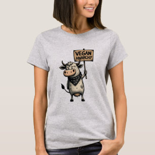 Camiseta Anarquia Vegana – Vaca Rebelde em Protesto