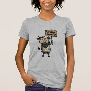 Camiseta Anarquia Vegana – Vaca Rebelde em Protesto