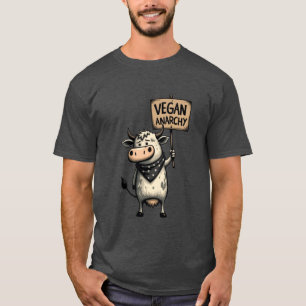 Camiseta Anarquia Vegana – Vaca Rebelde em Protesto