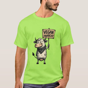 Camiseta Anarquia Vegana – Vaca Rebelde em Protesto