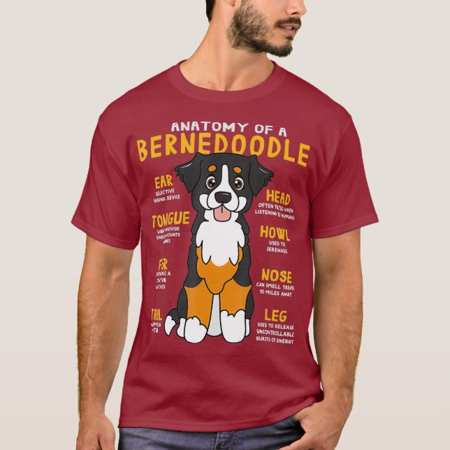 Camiseta Anatomia Bernedoodle Cachorro Engraçado Mãe Pai Bo (Frente)