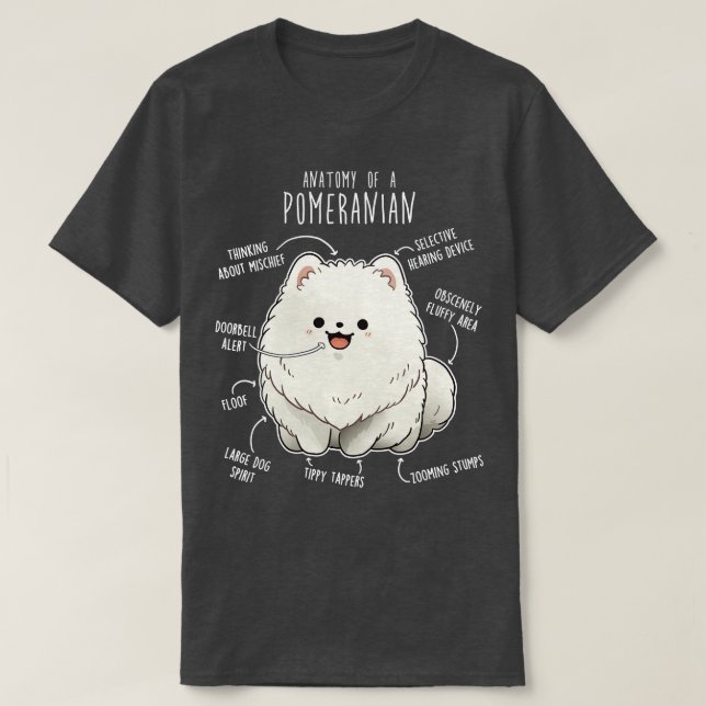 Camiseta Anatomia branca dos cães da Pomerânia (Frente do Design)