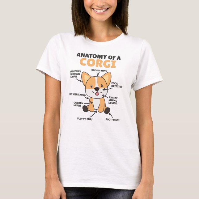 Camiseta Anatomia De Corgi Cute Cães Engraçados (Frente)