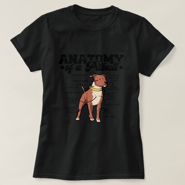 Camiseta Anatomia de Pitbull Pittie Mãe Pai Cachorro Pittie (Frente do Design)