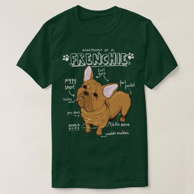 Camiseta Anatomia De Um Bulldog Francês (Frente do Design)