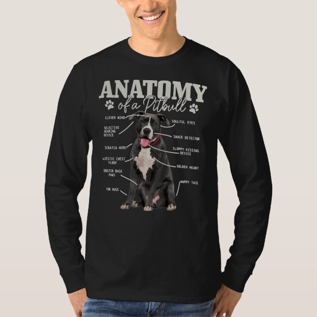 Camiseta Anatomia De Um Cachorro Engraçado Engraçado Pitbul (Frente)