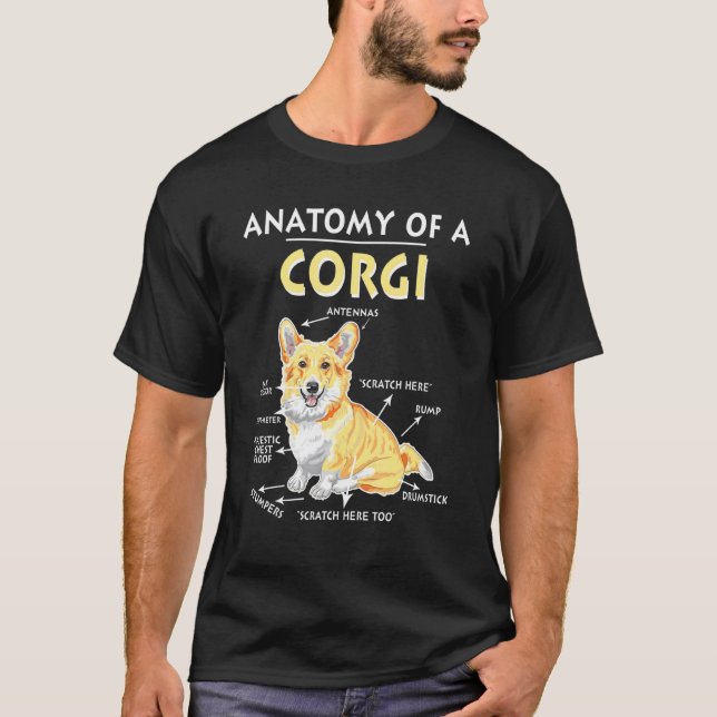 Camiseta Anatomia de um cão Corgi (Frente)