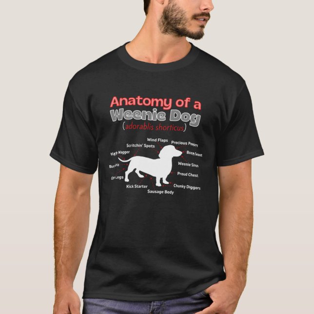 Camiseta Anatomia de um cão escancarado, diagrama de peças  (Frente)