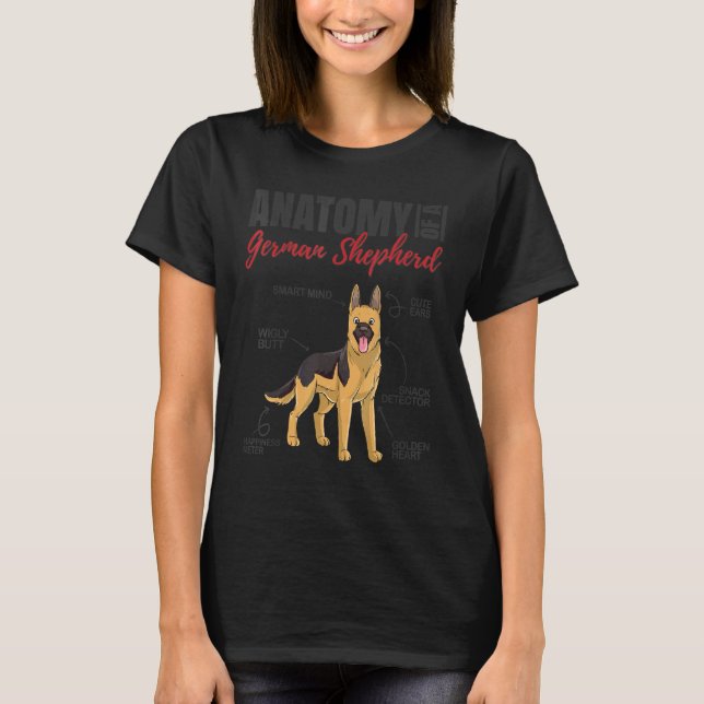 Camiseta Anatomia De Um Cão German shepherd (Frente)