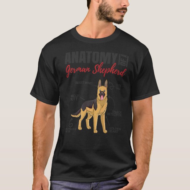 Camiseta Anatomia De Um Cão German shepherd 1 (Frente)