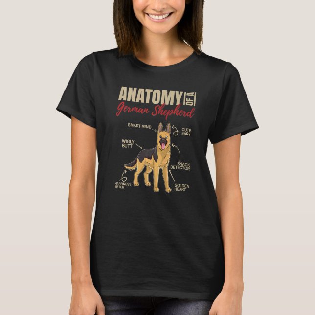 Camiseta Anatomia de um cão pastor alemão (Frente)