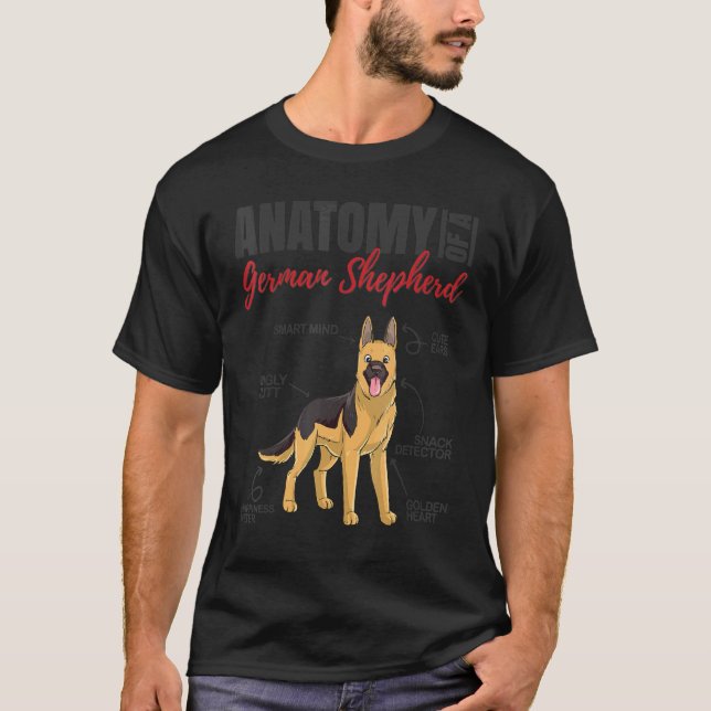 Camiseta Anatomia de um cão pastor alemão (Frente)