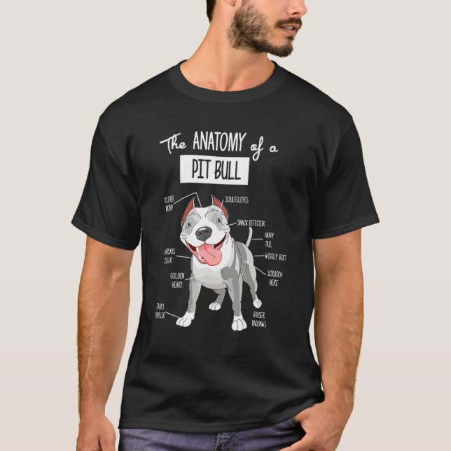 Camiseta Anatomia de um cão Pitbull (Frente)