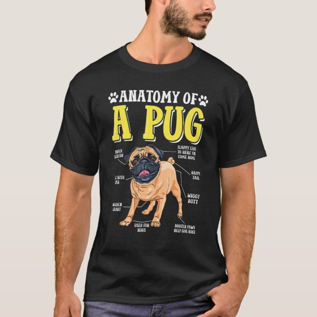 Camiseta Anatomia de um cão Pug Cachorro (Frente)