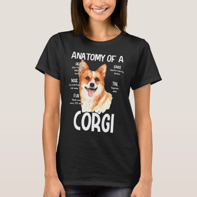 Camiseta Anatomia de um Corgi para Ruído de Cabeça de Cacho (Frente)