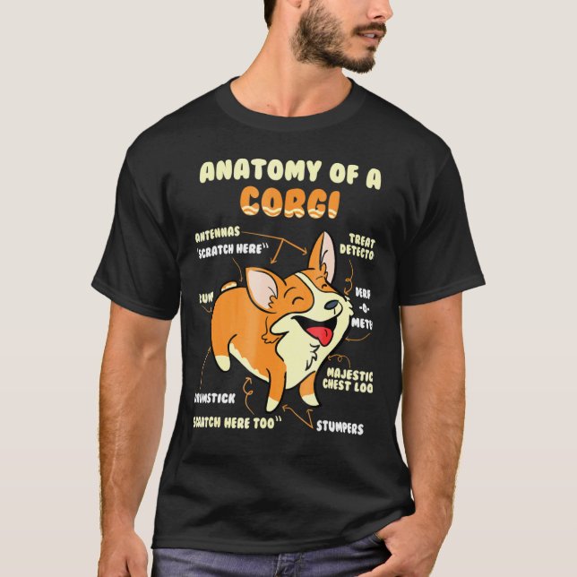 Camiseta Anatomia de um Corgi Pet Dog (Frente)