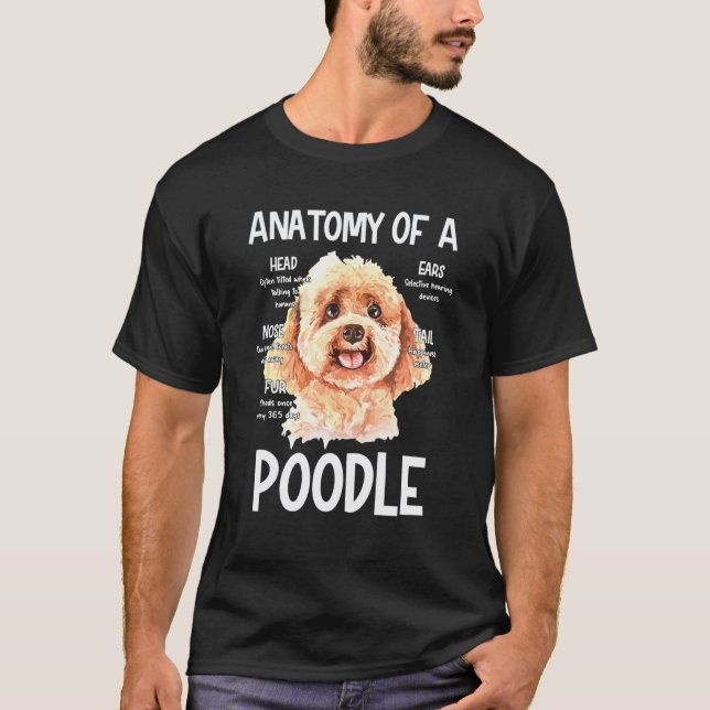 Camiseta Anatomia de um Poodle para Ruído de Cabeça de Cach (Frente)