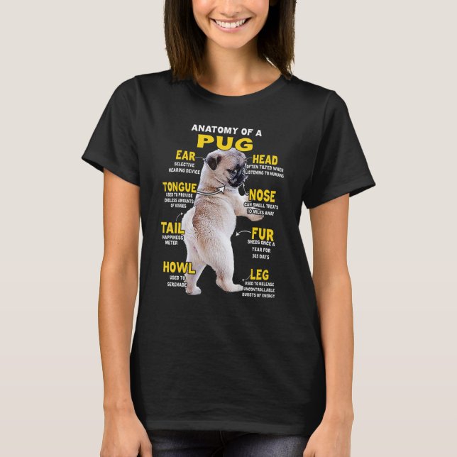 Camiseta Anatomia de um Pug Cachorro Engraçado (Frente)