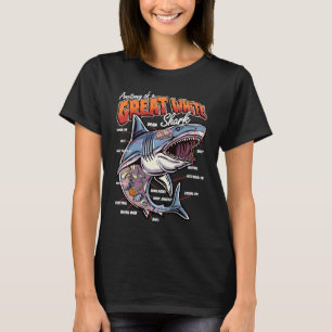 Camiseta Anatomia de um Tubarão Branco Peixe Tubarão Educac
