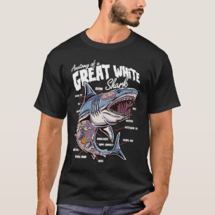 Camiseta Anatomia de um Tubarão Branco Peixe Tubarão Educac