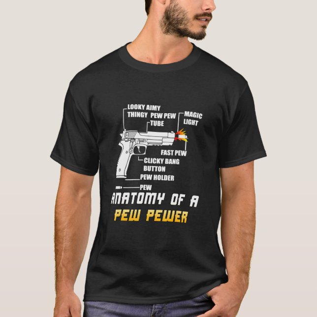 Camiseta Anatomia De Uma Arma De Arma De Arma De Pew Pewer  (Frente)