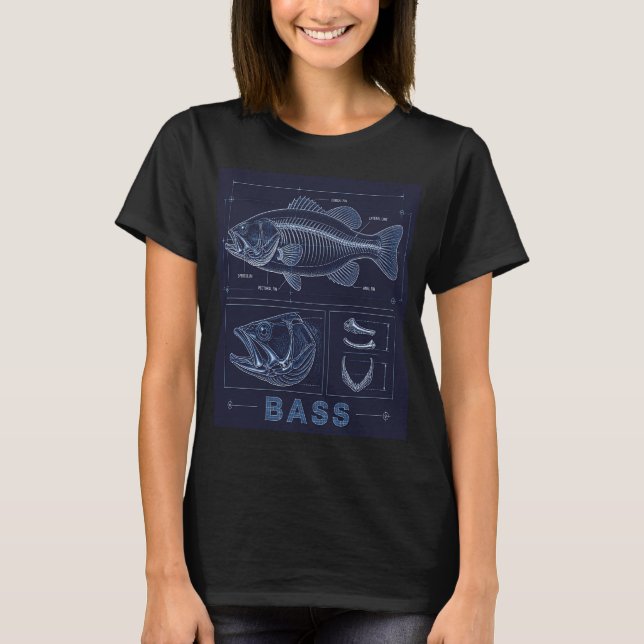 Camiseta Anatomia do Blueprint de Robalo, Esqueleto de Roba (Frente)