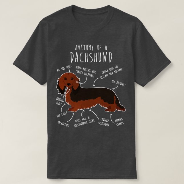 Camiseta Anatomia do cão de Sable Dachshund com Cabelos lon (Frente do Design)