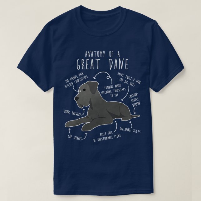 Camiseta Anatomia do cão-grande-dinamarquês azul (Frente do Design)