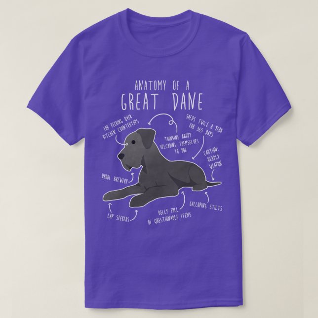 Camiseta Anatomia do cão-grande-dinamarquês azul (Frente do Design)
