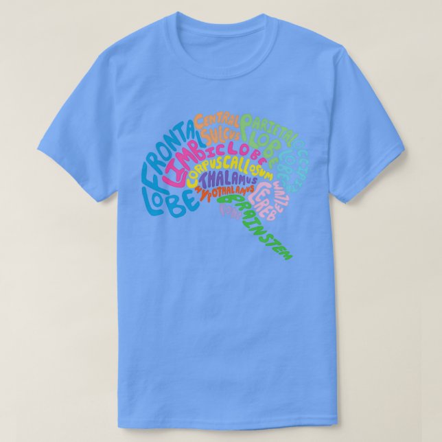 Camiseta Anatomia do cérebro humano usando tipografia (Frente do Design)