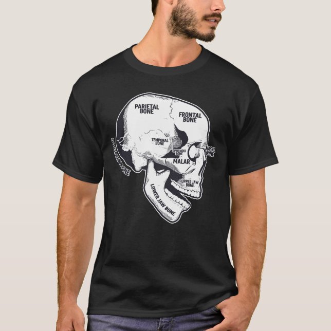 Camiseta Anatomia do crânio humano Radiologia (Frente)