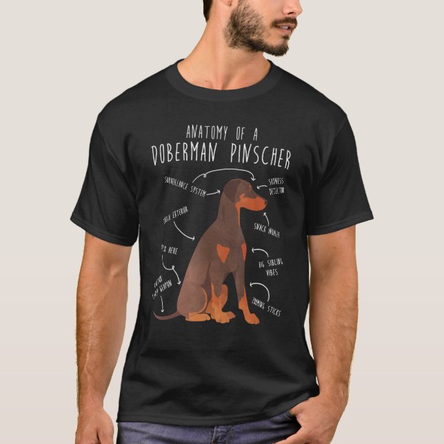 Camiseta Anatomia do Doberman Pinscher Cachorro Fofinho Mãe (Frente)