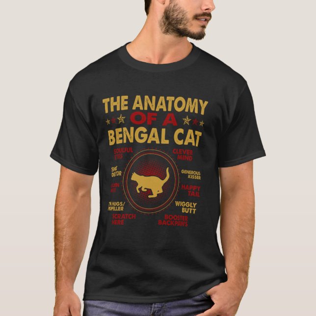 Camiseta Anatomia do Gato Bengal Presente para Amantes de G (Frente)