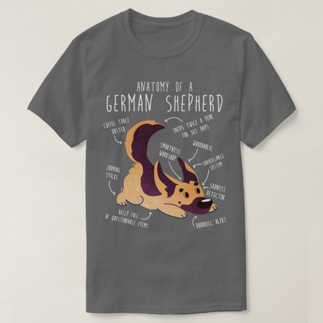 Camiseta Anatomia do german shepherd (Frente do Design)