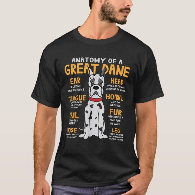 Camiseta Anatomia do Grande Dinamarquês Presente Divertido  (Frente)