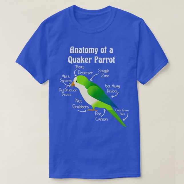 Camiseta Anatomia do periquito do papagaio-papagaio Quaker (Frente do Design)