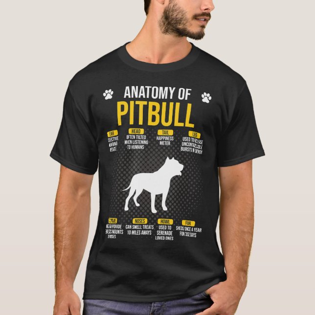 Camiseta Anatomia do Pitbull Presente Engraçado para Amante (Frente)