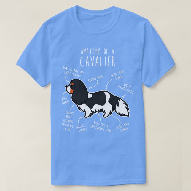 Camiseta Anatomia dos cães do Rei Charles Spaniel, Cavaleir (Frente do Design)