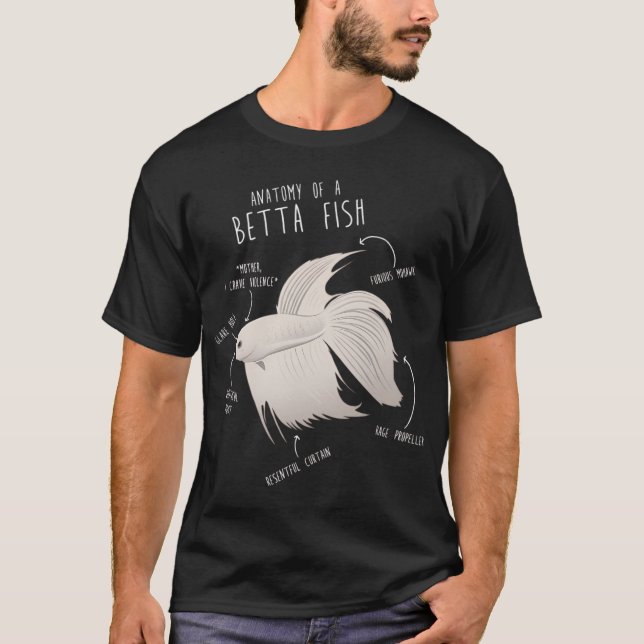 Camiseta Anatomia Engraçada de um Peixe Betta - Lutador de  (Frente)