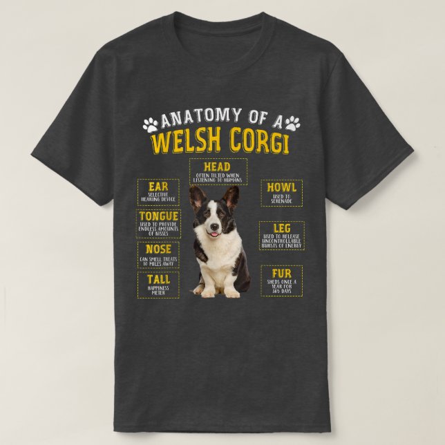 Camiseta Anatomia Engraçada Welsh Corgi Oferece Presentes P (Frente do Design)