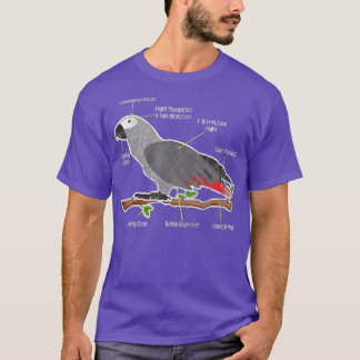 Camiseta Anatomia Humorística de um Pato de Papagaio-Cinza