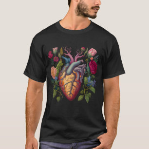 Camiseta Anatomia médica da Vintage, médico da flor do cora
