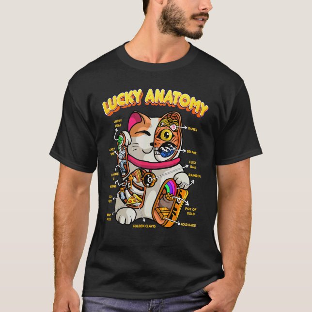 Camiseta Anatomia Sortuda Gato da Sorte Maneki Neko Engraça (Frente)