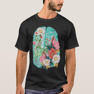 Camiseta Anatômica Floral Humana Cérebro Mental Saúde Aware