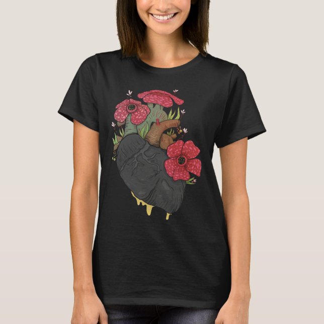 Camiseta Anatomical Heart And Flowers  Men Women Cardiologi (Frente)