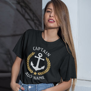 Camiseta Anchor Boat ou Capitão Nome Dourado Laurel Star B