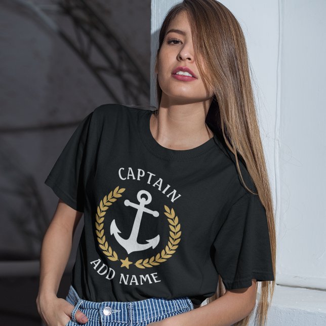 Camiseta Anchor Boat ou Capitão Nome Dourado Laurel Star Bl (Criador carregado)