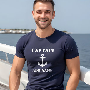 Camiseta Anchor Capitão Adicionar Nome ou Nome do Barco Azu