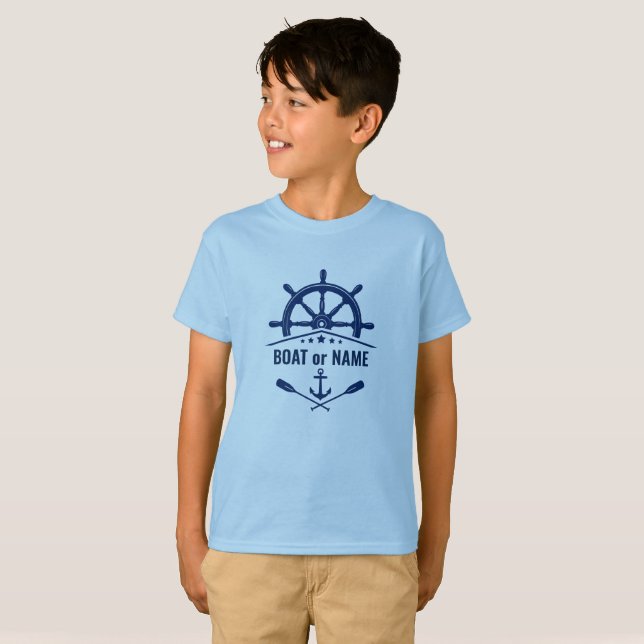 Camiseta Anchor Oars Navio Roda Barco ou Nome Azul Claro (Frente Completa)