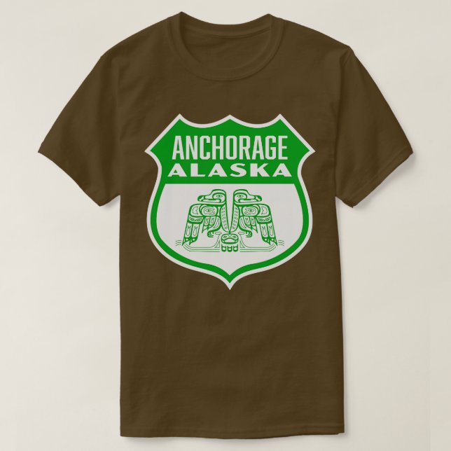 Camiseta Anchorage Alaska Retro Bird Shield Green (Frente do Design)